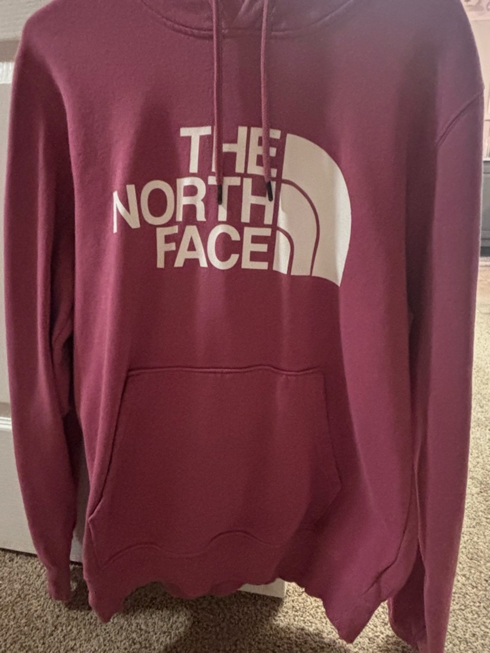 The North Face Men's Burgundy Pullover Hoodie with White Logo